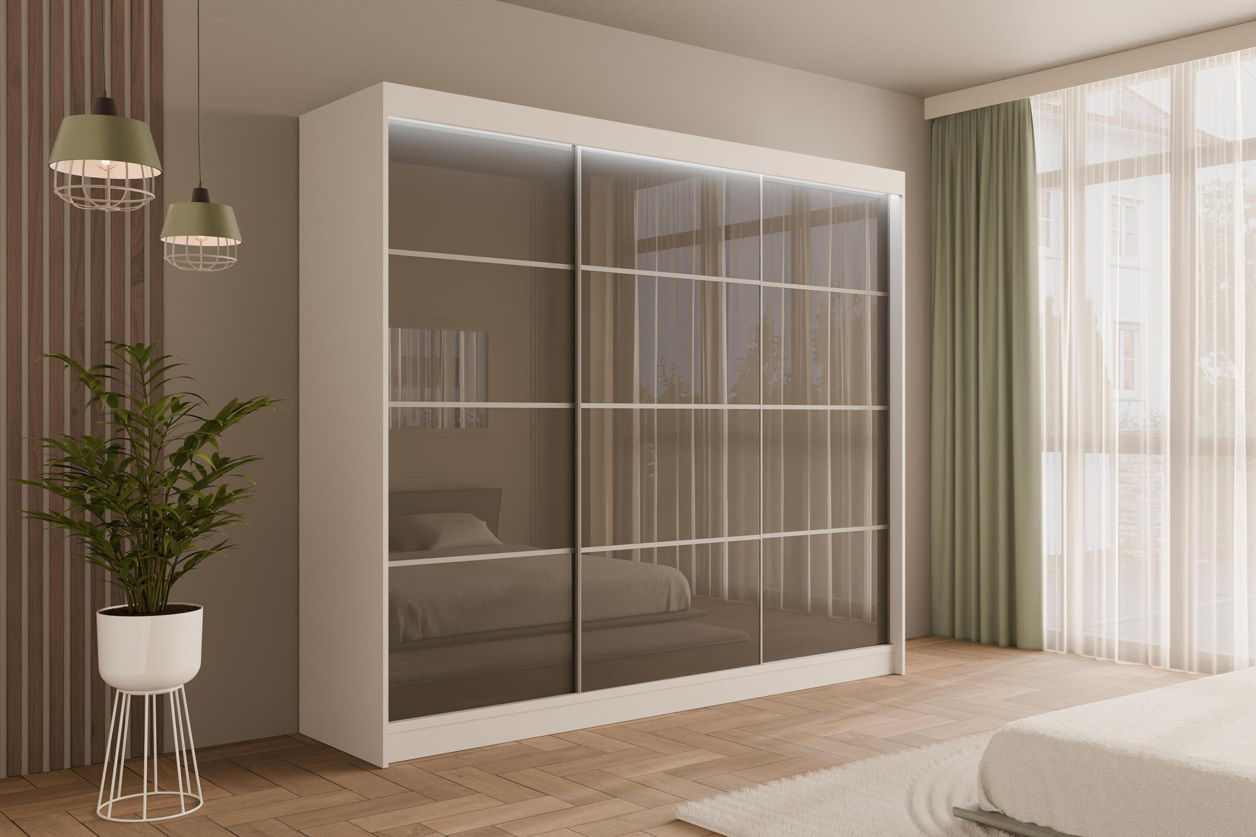 KLEIDERSCHRANK PEKA III mit LED - 250 cm - Weiß|Grau - Weiß/Grau, Holzwerkstoff (250/215/61cm) - ALTDECOR