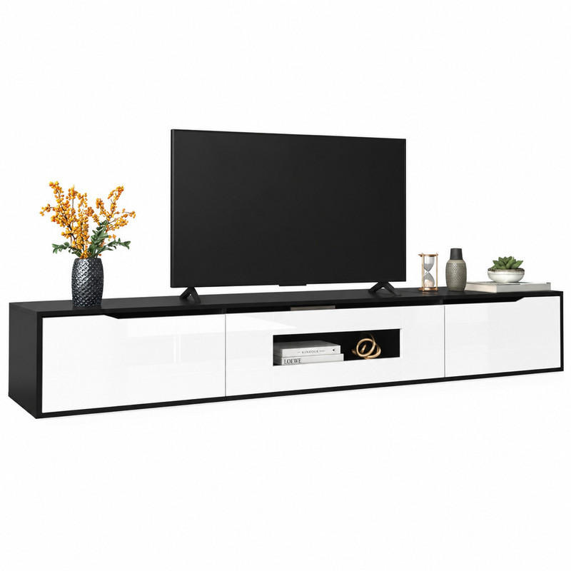 TV-ELEMENT mit LED-Beleuchtung 180 cm Hochglanz Schwarz Weiß - Schwarz, Holzwerkstoff (35/30/180cm) - Beauniv
