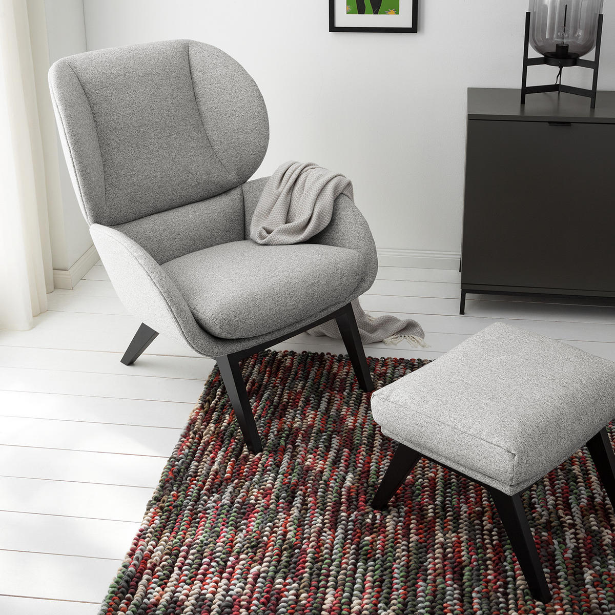 SESSEL - Hellgrau/Schwarz, Eichenholz/Textil (82/102/90cm) - home24