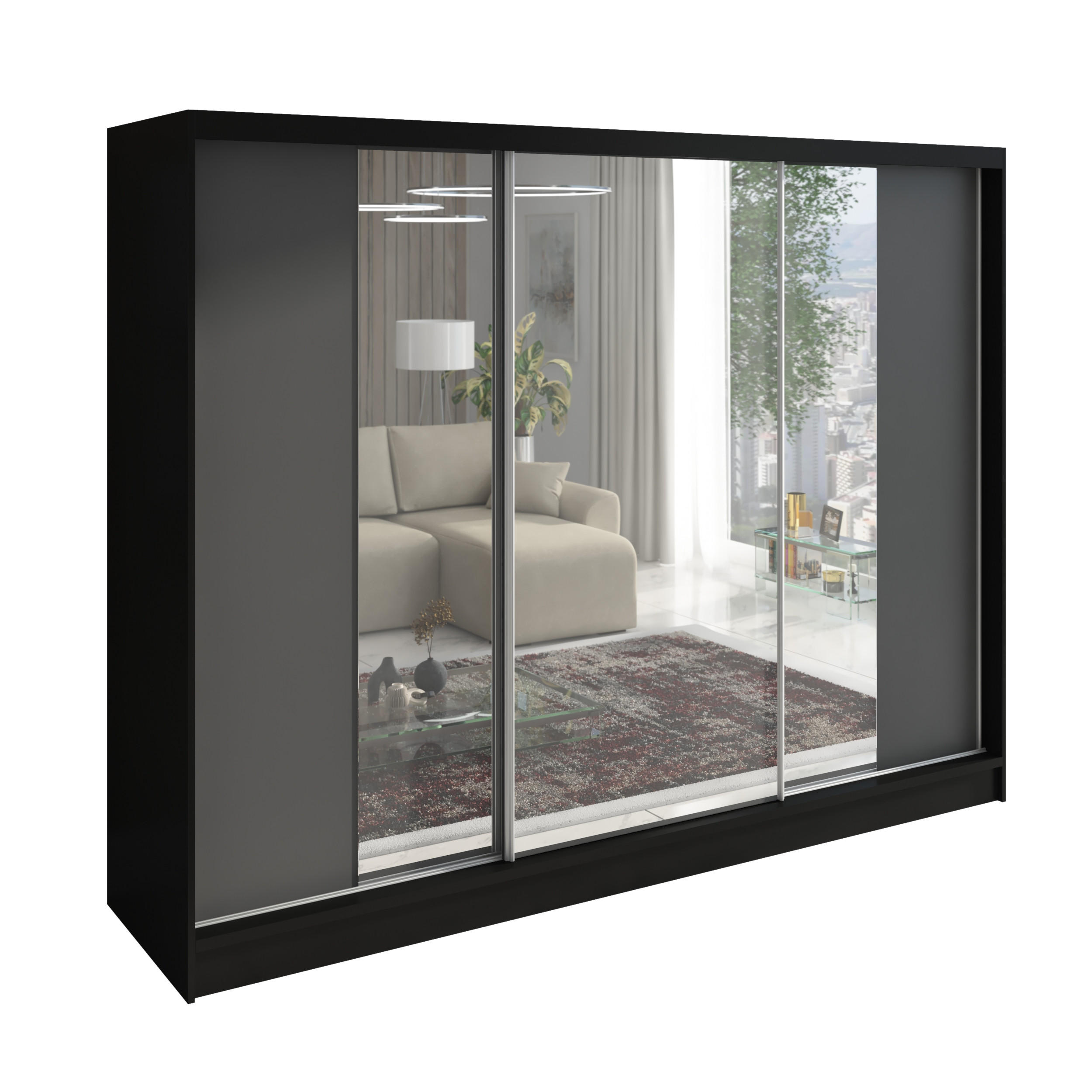 A&J MöbelLand Schwebetürenschrank Schwarz, Graphit 200x215x60 cm