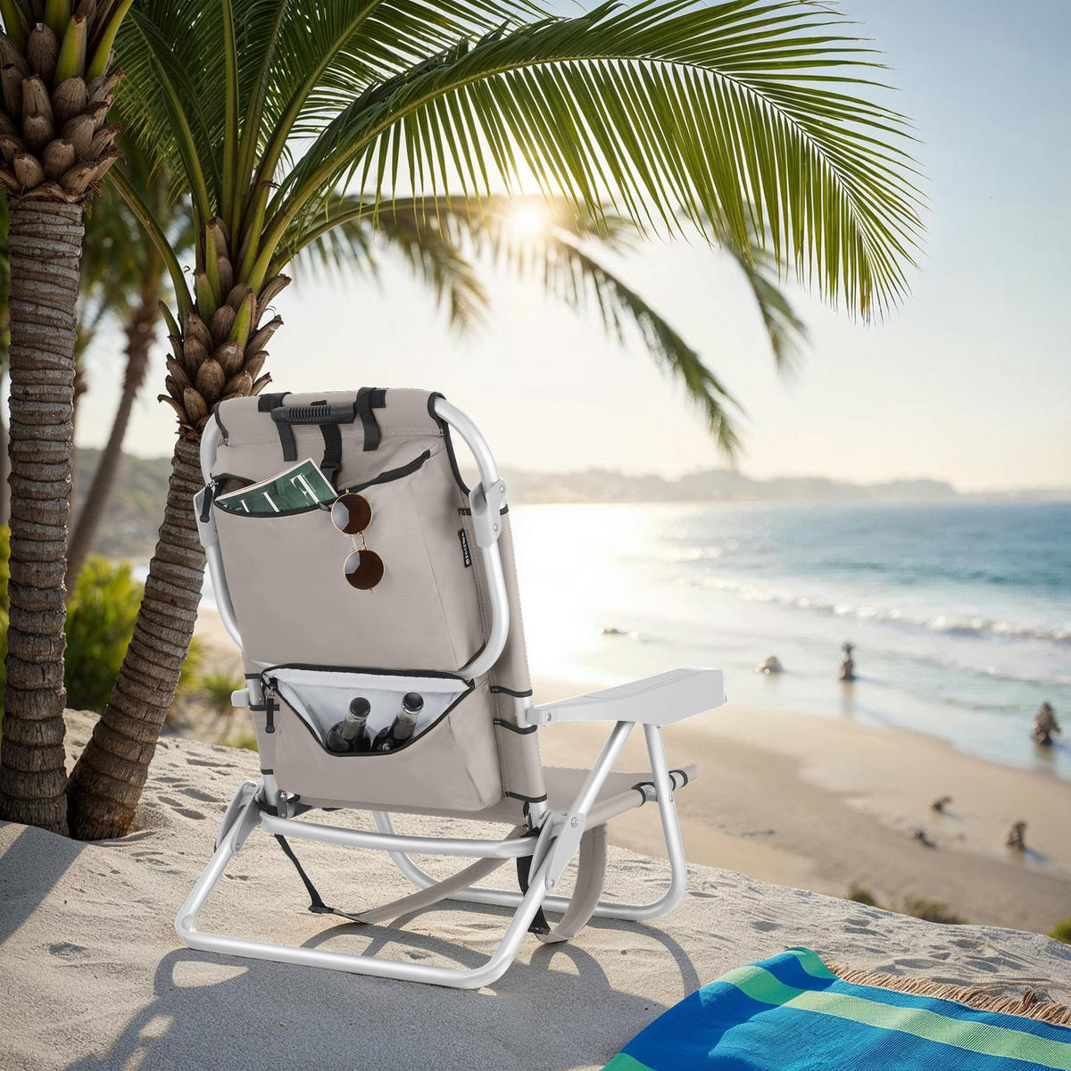 STRANDSTUHL Coral, rückseitige Kühltasche und Aufbewahrungstasche, beige - Beige, Kunststoff (63/78/101cm) - tectake