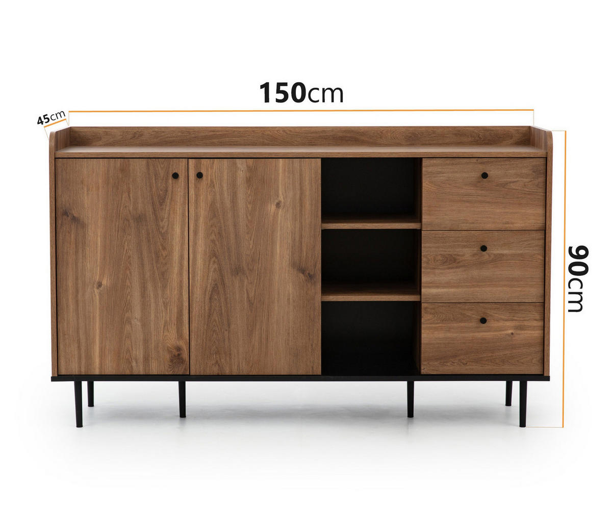 SIDEBOARD Nero 150/45/90 mit Metallfüße - Hellbraun/Schwarz, Holzwerkstoff/Metall (150/90/45cm) - Ravio