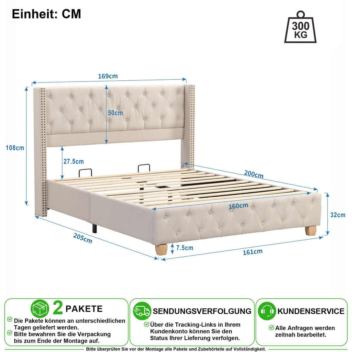 ČALOUNĚNÁ POSTEL 160/200 cm v béžové barvě z lnu - béžová, kov/kompozitní dřevo (160/200cm) - CHICFURN