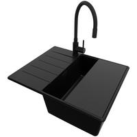 GRANITSPÜLE Kopenhagen, 2-er set Alles Schwarz 62/50 cm 1 Becken + Küchenarmatur 40/38 cm + Ablauf-Set + Schneidebrett ab 45er Unterschrank - Schwarz, Kunststoff (62/20/50cm) - Primagran