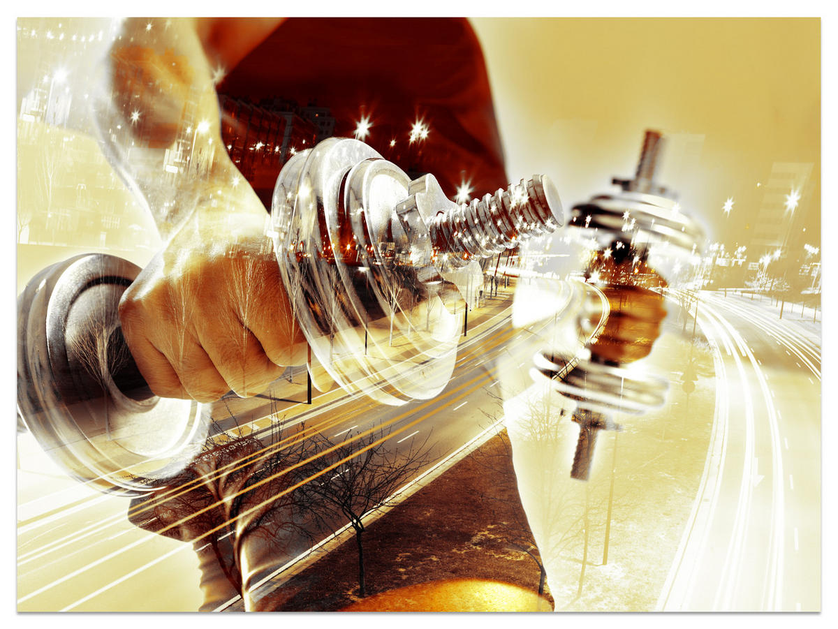 FOTOTAPETE für Jugendzimmer Sportler Mann Stadt Nacht Straße 450x315 - Gelb/Beige, Papier (450/315cm) - Muralo