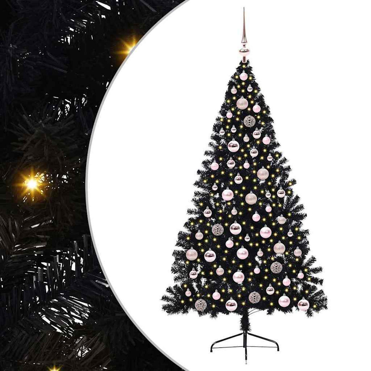 WEIHNACHTSBAUM Künstlicher Vorbeleuchteter Haltbar 115/115/180 cm Schwarz PVC - Schwarz, Kunststoff (180cm) - vidaXL
