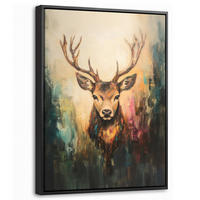 LEINWAND Bilder mit Rahmen - Hirsch - Gemalt - Geweih - Braun - 30x40 - Haselnussfarben, Textil (30/40cm) - MuchoWow