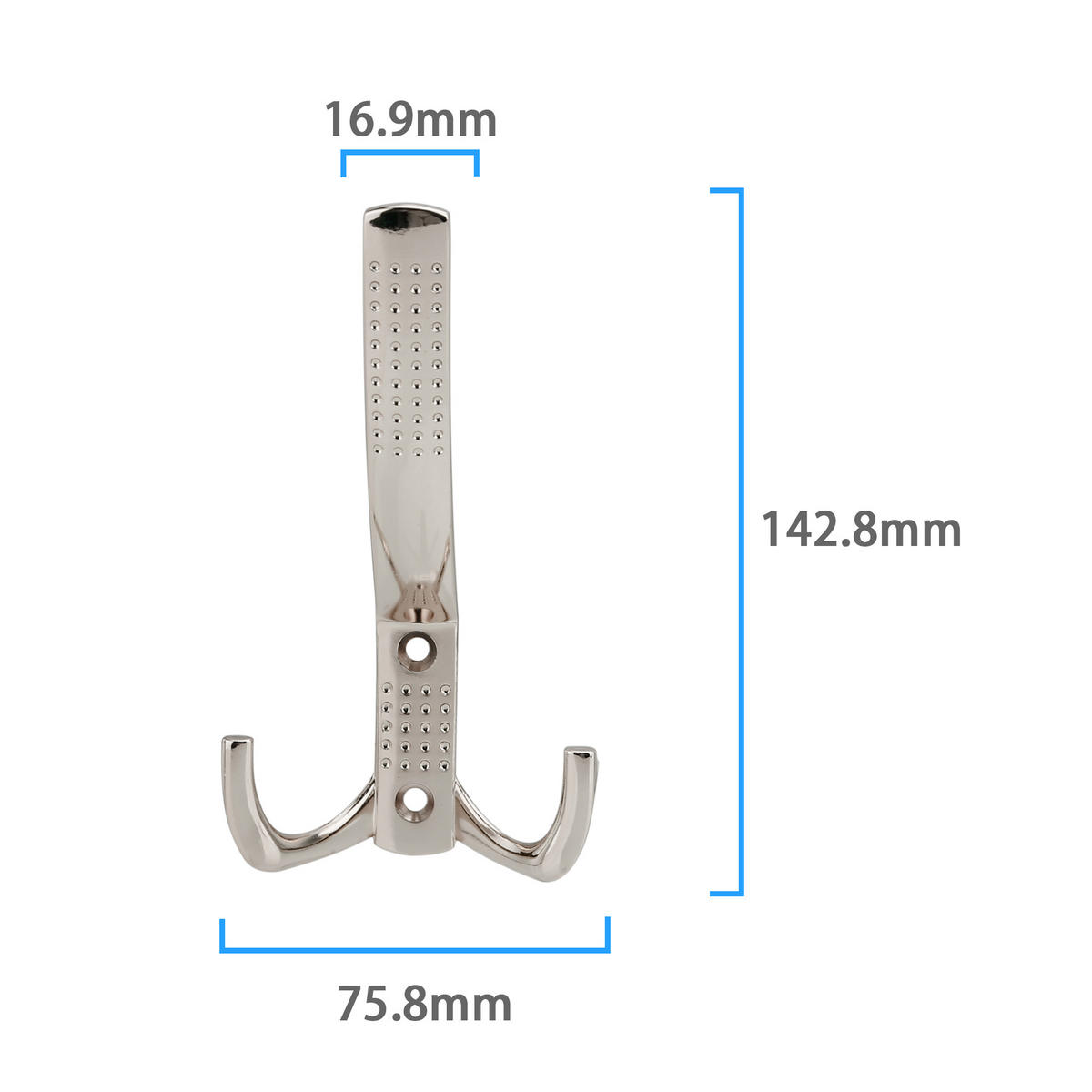 DOPPEL GARDEROBENHAKEN 7.58 / 1.69 / 14.28 cm - Nickelfarben, Metall (1.69/14/7.58cm) - Intirilife