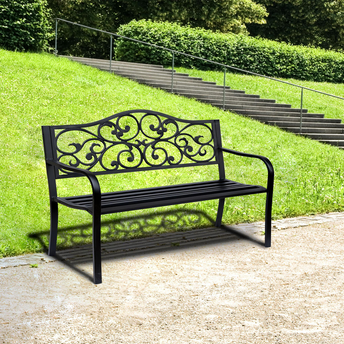 GARTENBANK DE-17747 Schwarz - Schwarz, Metall (127/89/60cm) - ComfortXL