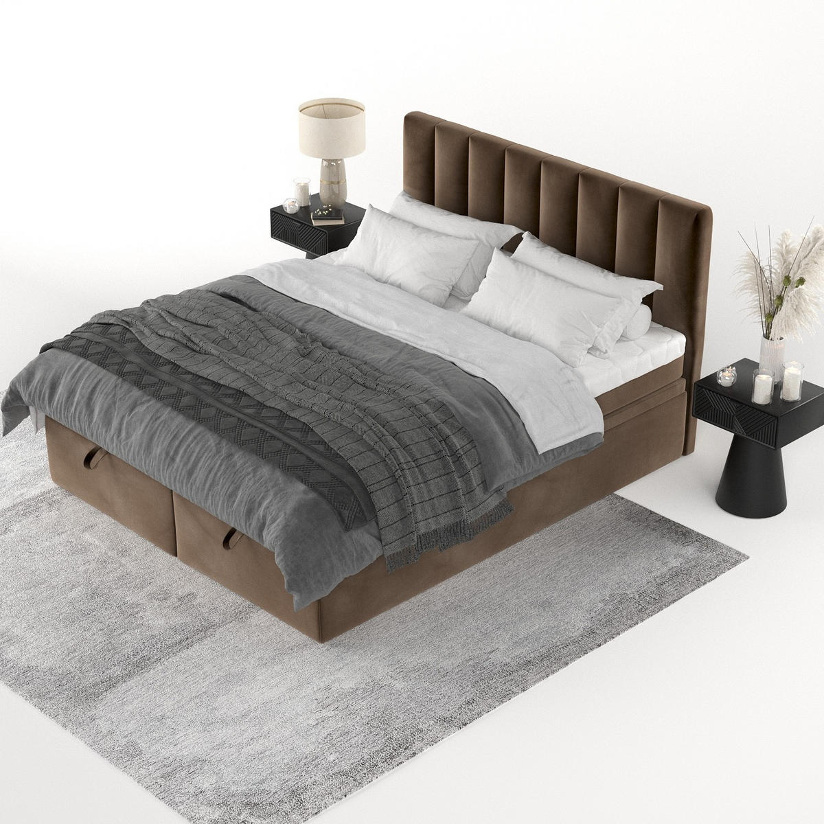 BOXBETT Lume 200/200 cm Braun im Kronos Stoff - Schwarz/Braun, Holz/Holzwerkstoff (200/200cm) - AltaBeds