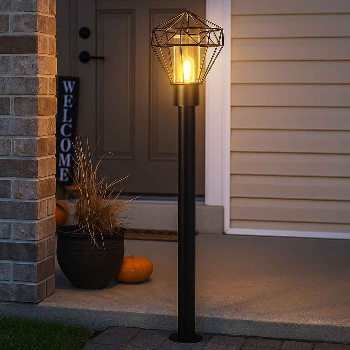 LED STEHLEUCHTE Gitter Edelstahl Schwarz - Schwarz, Metall (22.5/25.5/100cm) - Globo Lighting