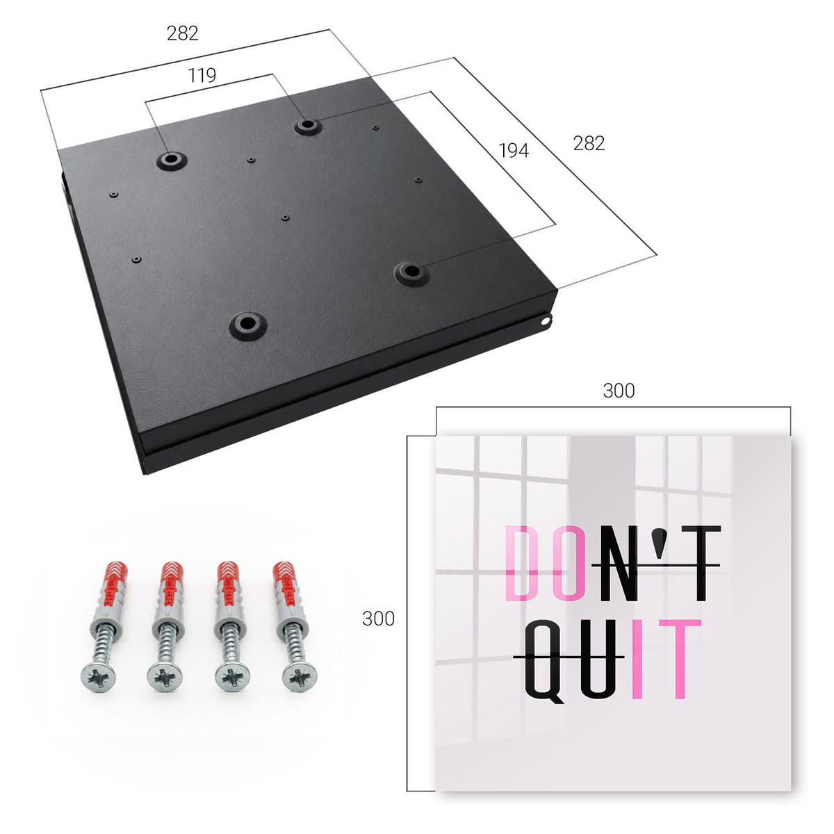 SCHLÜSSELBOX Schwarz 30x30 cm- Türöffnung nach rechts - Motivationstypografie - Schwarz, Metall (30/30/5cm) - TULUP