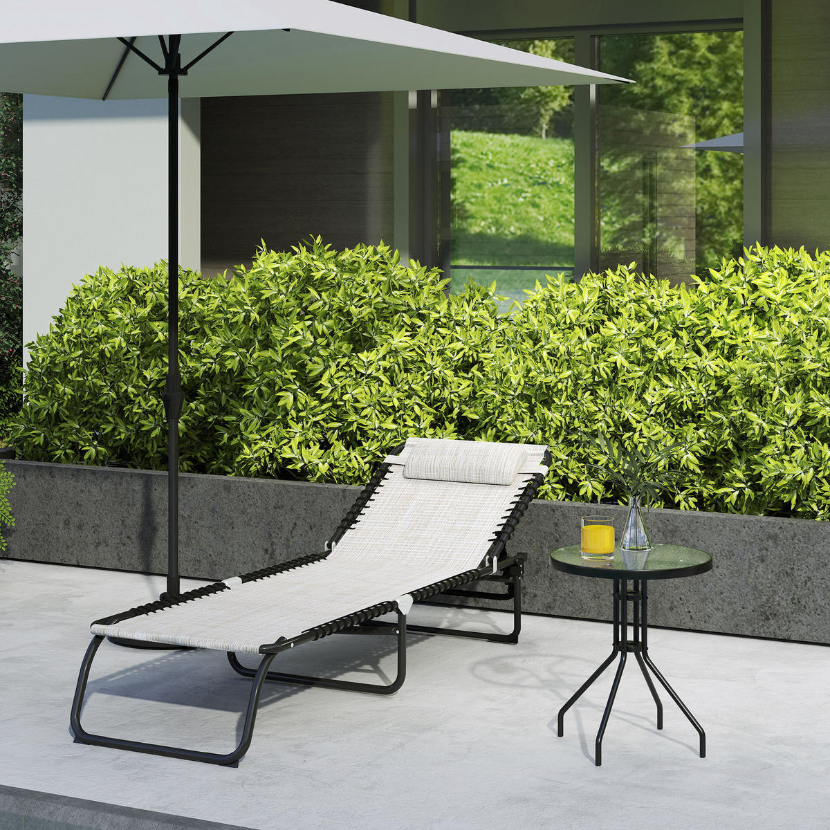 SONNENLIEGE DE-07660 klappbar, 4-fach verstellbar Cremeweiß - Creme, Metall (58/30/189cm) - ComfortXL