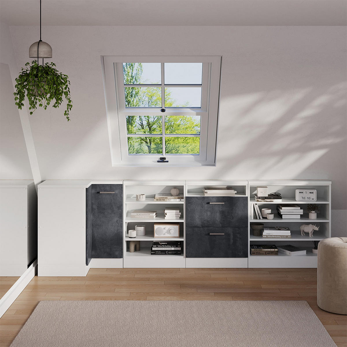 DACHSCHRÄGENSCHRANK ECKSCHRANK Rion Schwarz Beton/Weiß 75.6 x 81.6 cm mit 1 Tür - Schwarz/Weiß, Holzwerkstoff (75.6/81.6/75.6cm) - Vicco