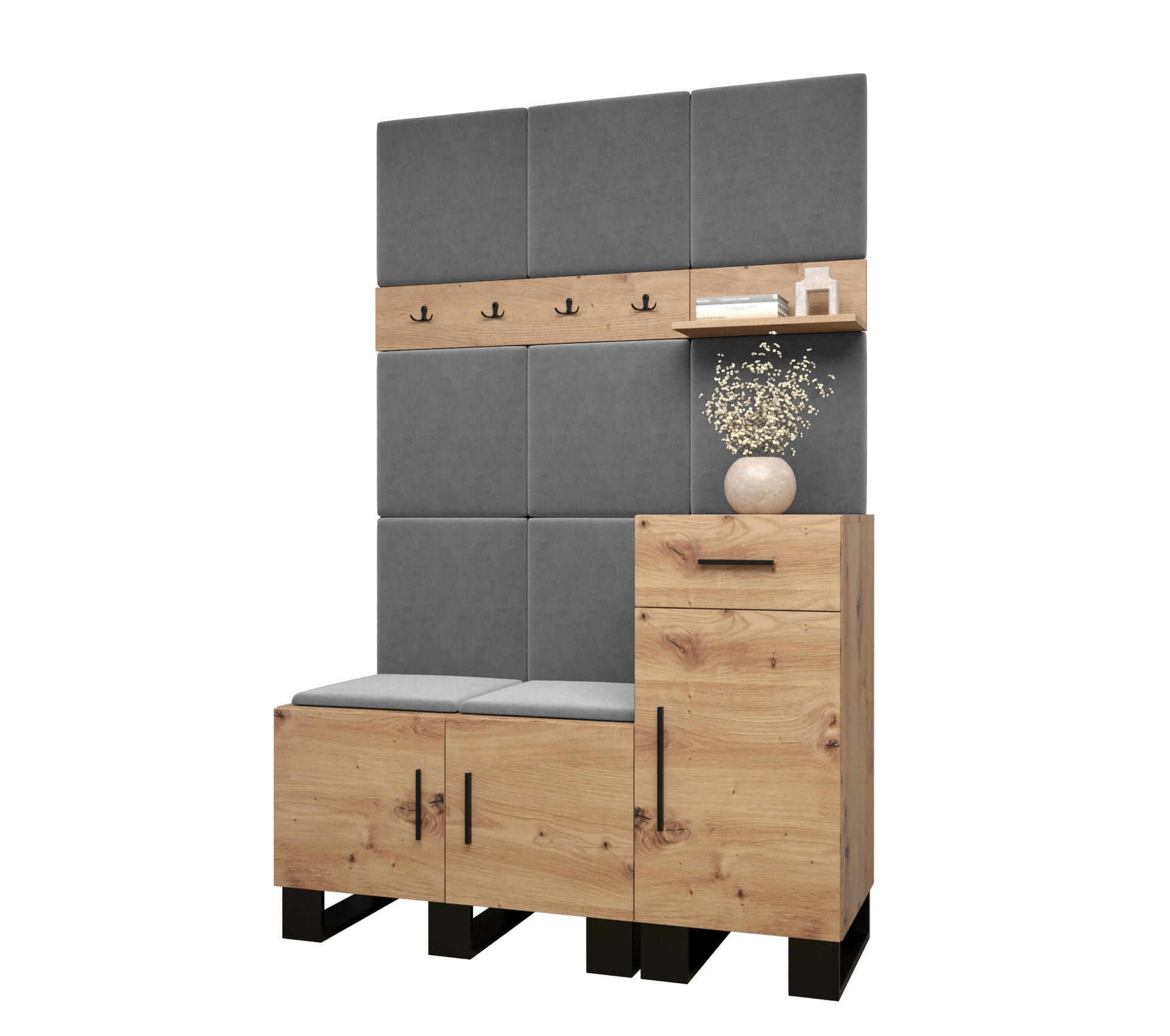 Abiks Möbel Garderoben-Set Eiche Artisan, Grau 126x196x45.6 cm