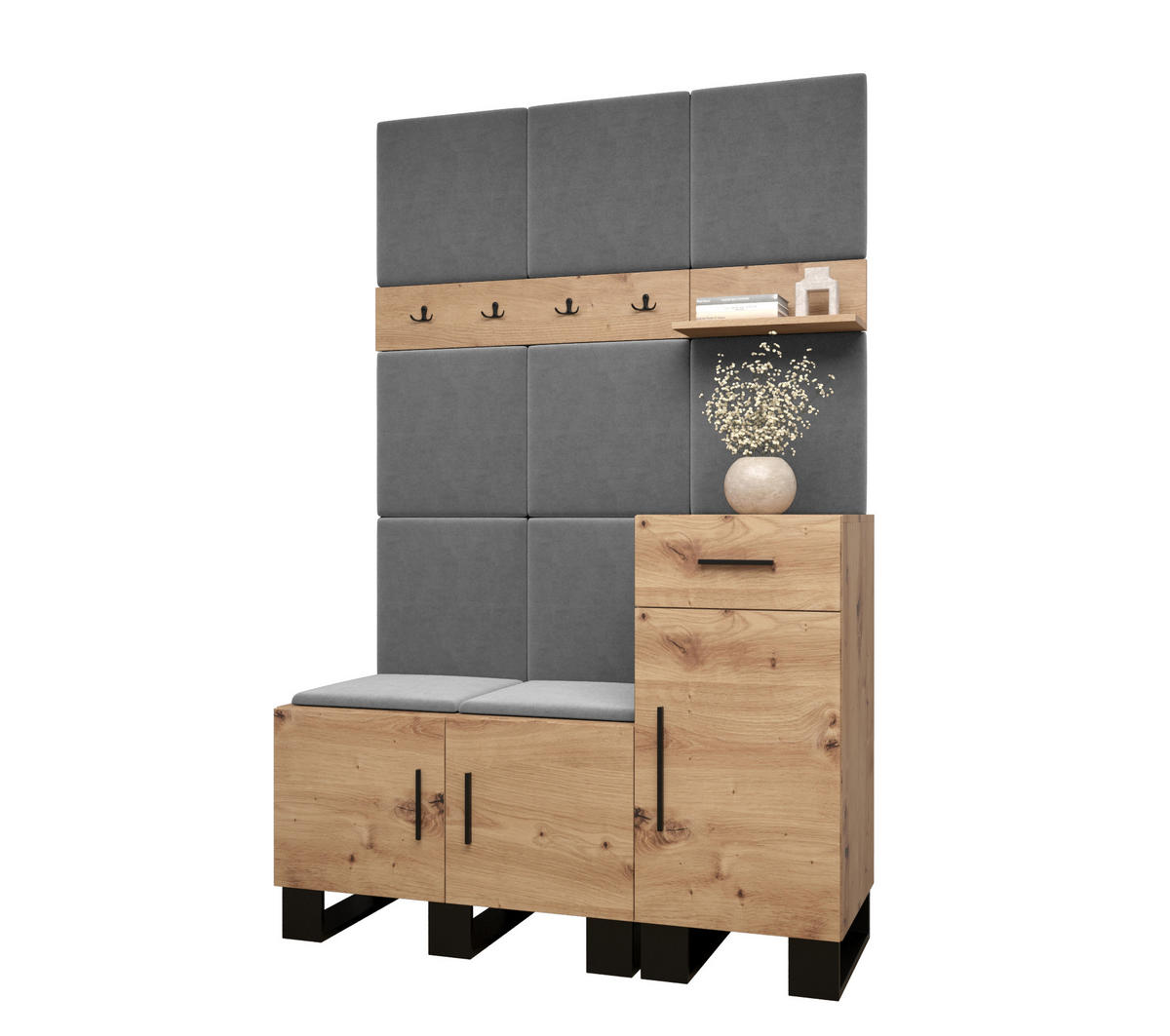 GARDEROBEN-SET 196/126/45,6 - Schwarz/Eiche Artisan, Holz/Kunststoff (126/196/45.6cm) - Abiks Möbel