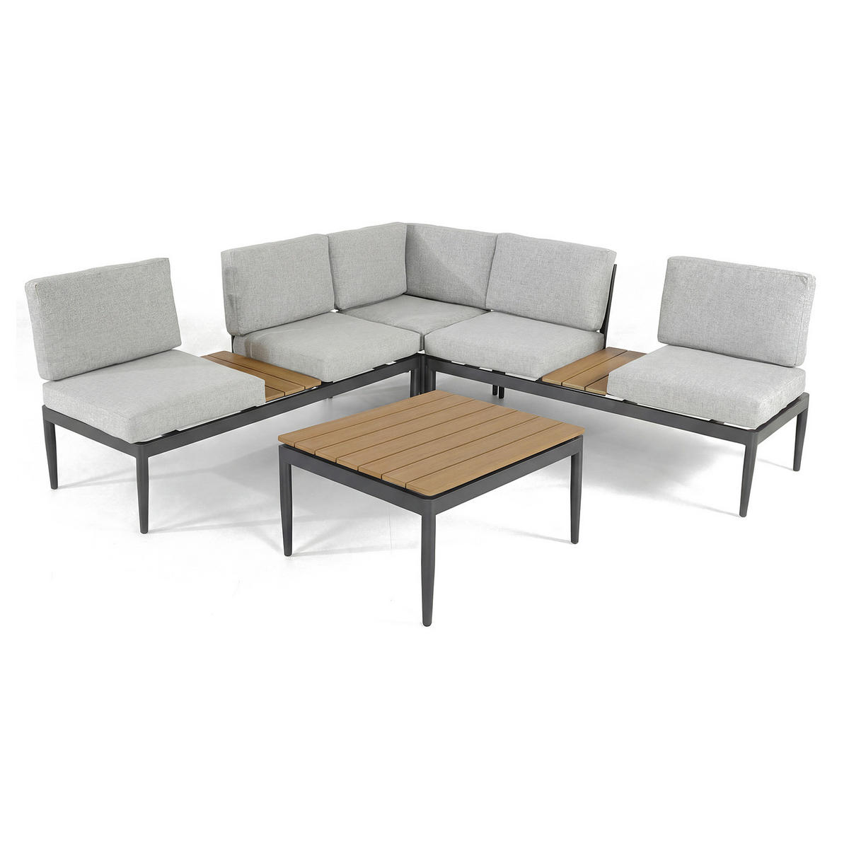 LOUNGEGRUPPE - 4-teilig - Stahl / Webstoff - Anthrazit / Grau - Grau, Kunststoff/Textil - home24