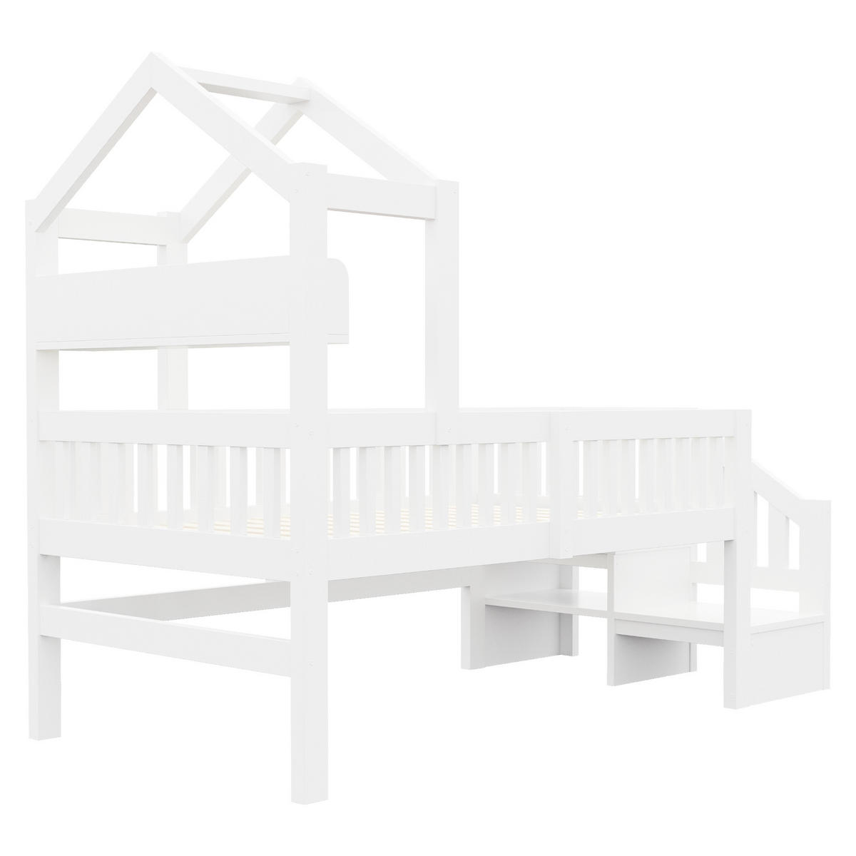 KINDER-HOCHBETT 90 x 200 cm mit Dach, USB und LED, Weiß - Weiß, Holz (90/200cm) - FLIEKS