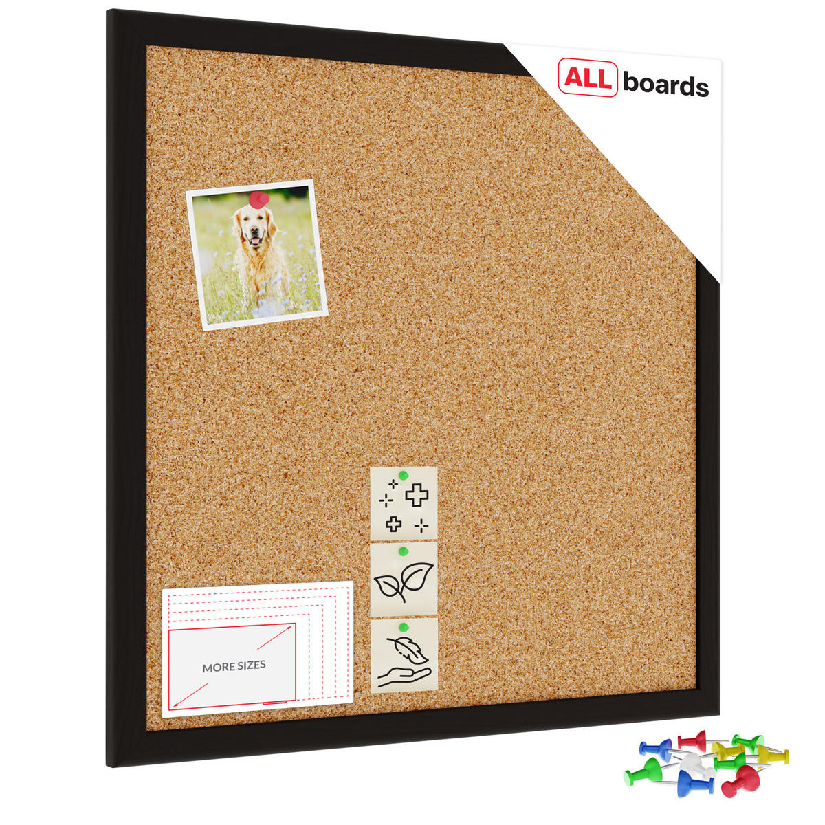 PINNWAND, Korktafel 40x40 cm, Holzrahmen - Schwarz lackiert - Schwarz, Holz (40/40/1.5cm) - ALLboards