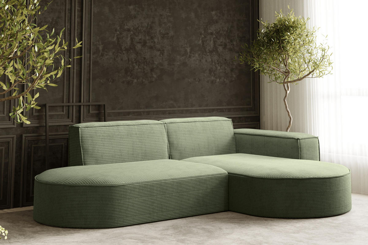 ECKSOFA Modena Studio, Cord Stoff Hellgrün Rechts - Hellgrün, Holzwerkstoff/Textil (236/165cm) - Kaiser Möbel