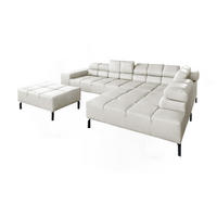 ECKSOFA NELSON Hellgrau Leder - Hellgrau/Schwarz, Leder/Metall (321/216cm) - KAWOLA