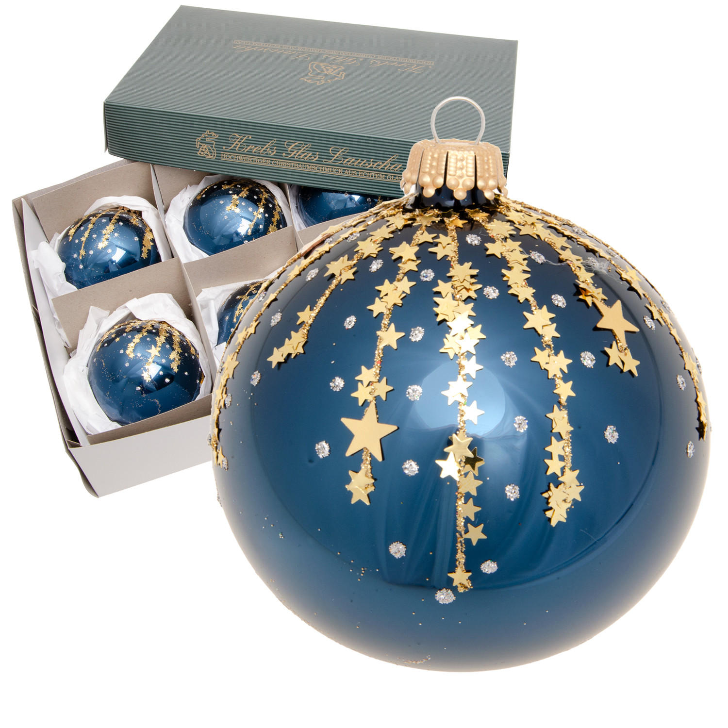 Krebs Glas Lauscha Christbaumkugeln Blau 8x8x8 cm