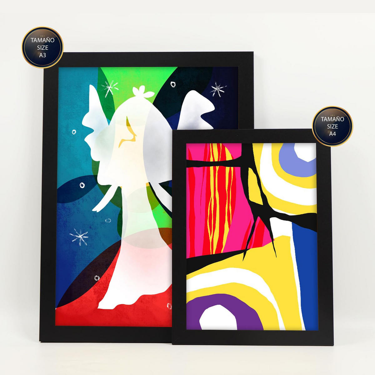 POSTER Set Mit 6 Flügel Des Friedens In Farbenfrohe Abstracts Ästhetische Dekorative Gemälde Für Ihr Wohnzimmer Zuhause A3 & A4 Schwarzer Rahmen - Schwarz, Papier (29/3cm) - Nacnic