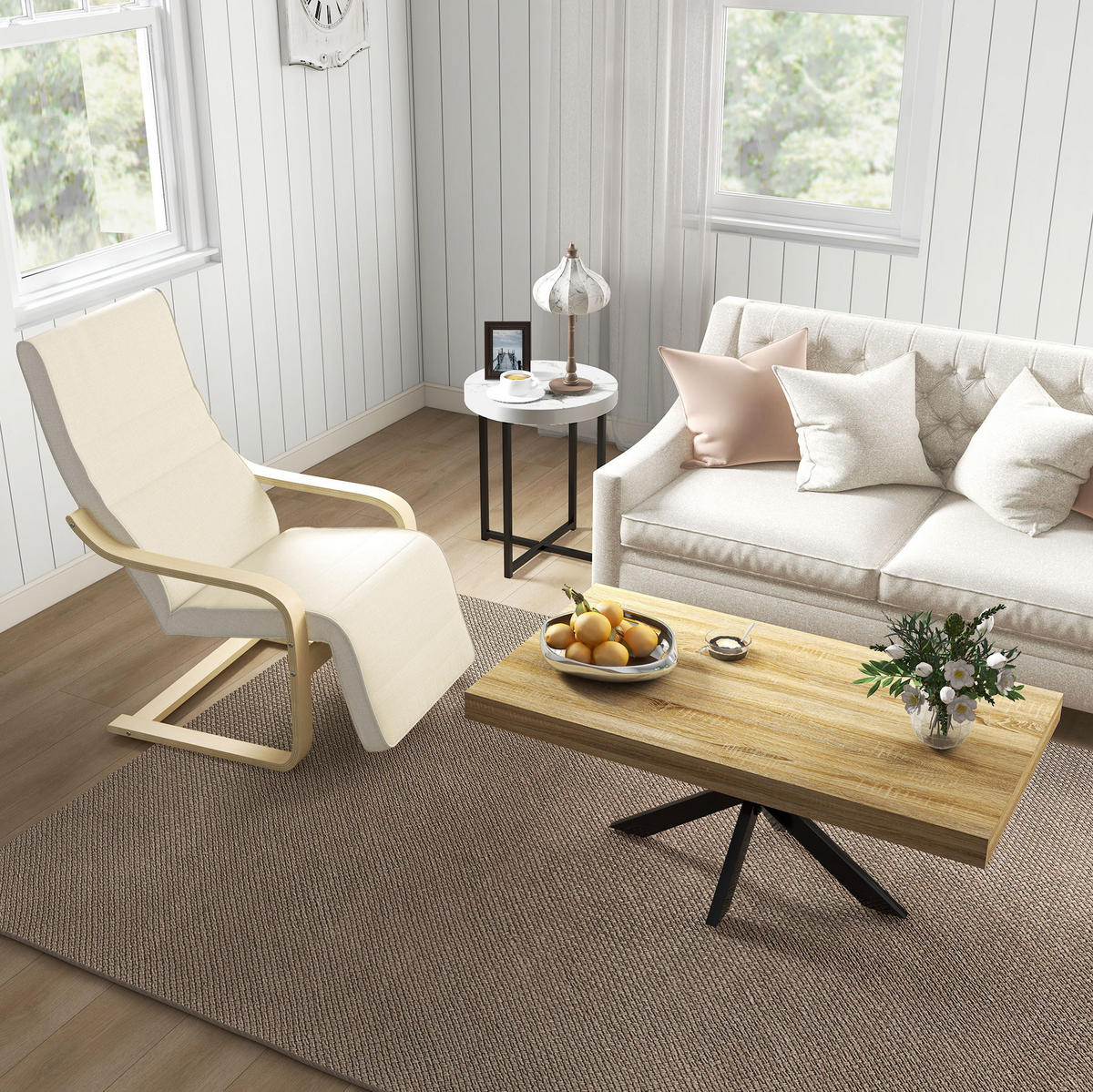 RELAXSESSEL 66,5/94/100 cm mit verstellbarem Fußteil - Creme, Textil (94/100/66.5cm) - BEAOK
