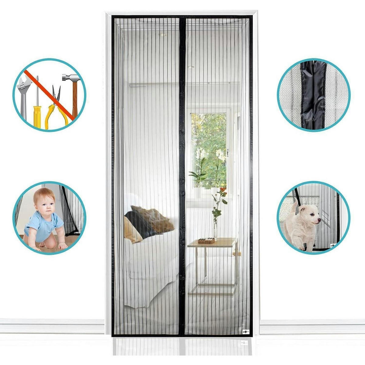 FLIEGENGITTER Tür Magnet 120 x 240 cm Schwarz - Schwarz, Textil (120/240/1cm)
