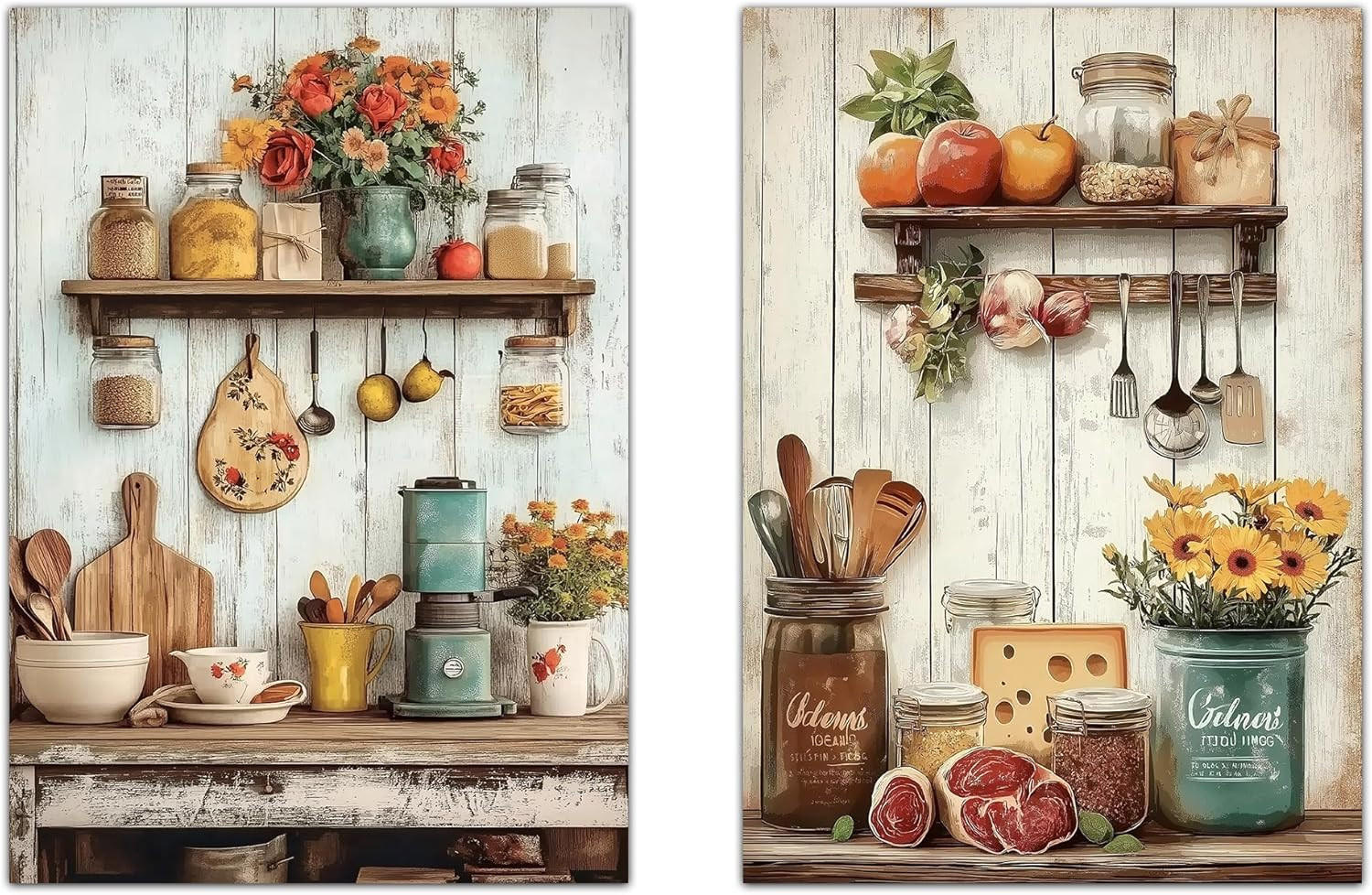 POSTER Set Mit 2 Rustikale Küche A3 Rahmenlos - Klar, Papier (29.7/5/42cm) - Nacnic