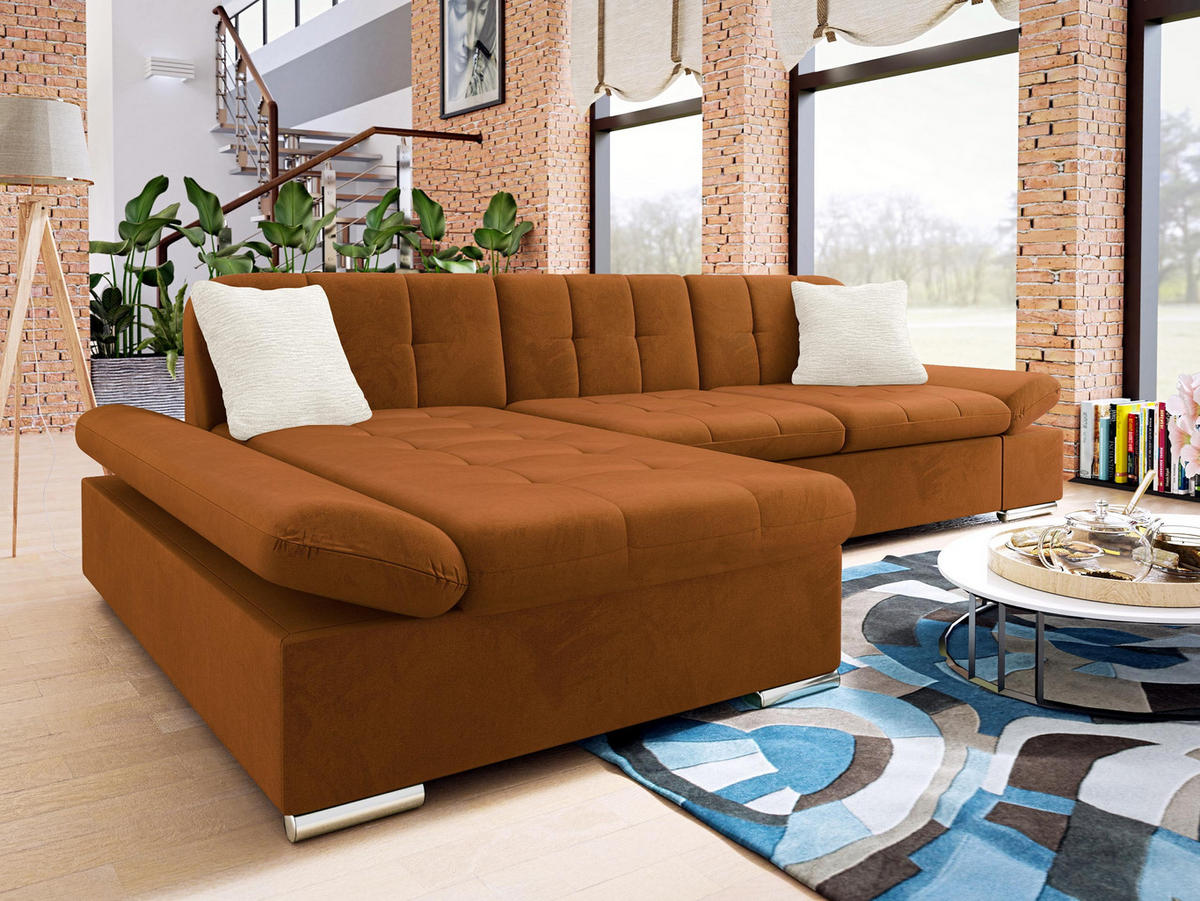 ECKSOFA Malwi Premium, Seite: Links - Beige/Bronzefarben, Holz/Textil (278/161cm) - MIRJAN24