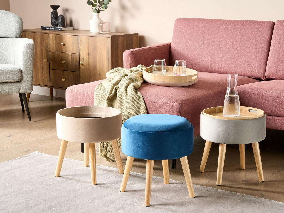 HOCKER Neely 39/39/43 cm - Blau, Textil (39/43/39cm) - Beliani