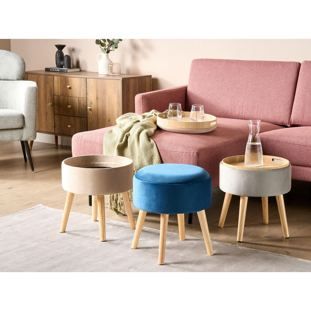 Thumbnail - Beliani Hocker, Blau, Textil, 1-Sitzer, Rund, 39x43x39 cm, Wohnzimmer, Hocker, Sitzhocker