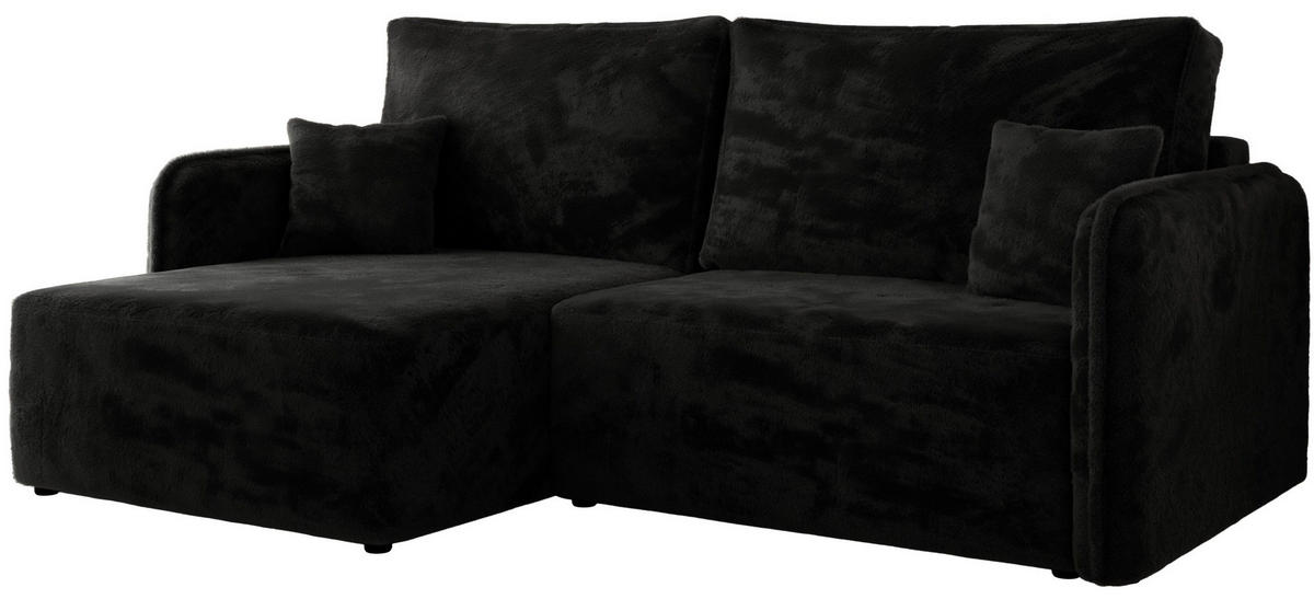 ECKSCHLAFSOFA MESTO L Schwarz Plüsch - links - Schwarz, Kunststoff/Textil (227/147cm) - MKS