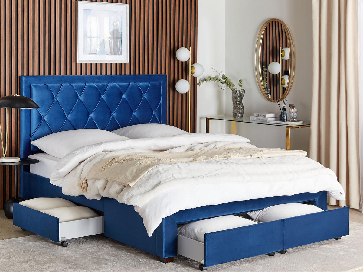 POLSTERBETT 160/200cm Marineblau Lievin - Blau, Textil (160/200cm) - Beliani