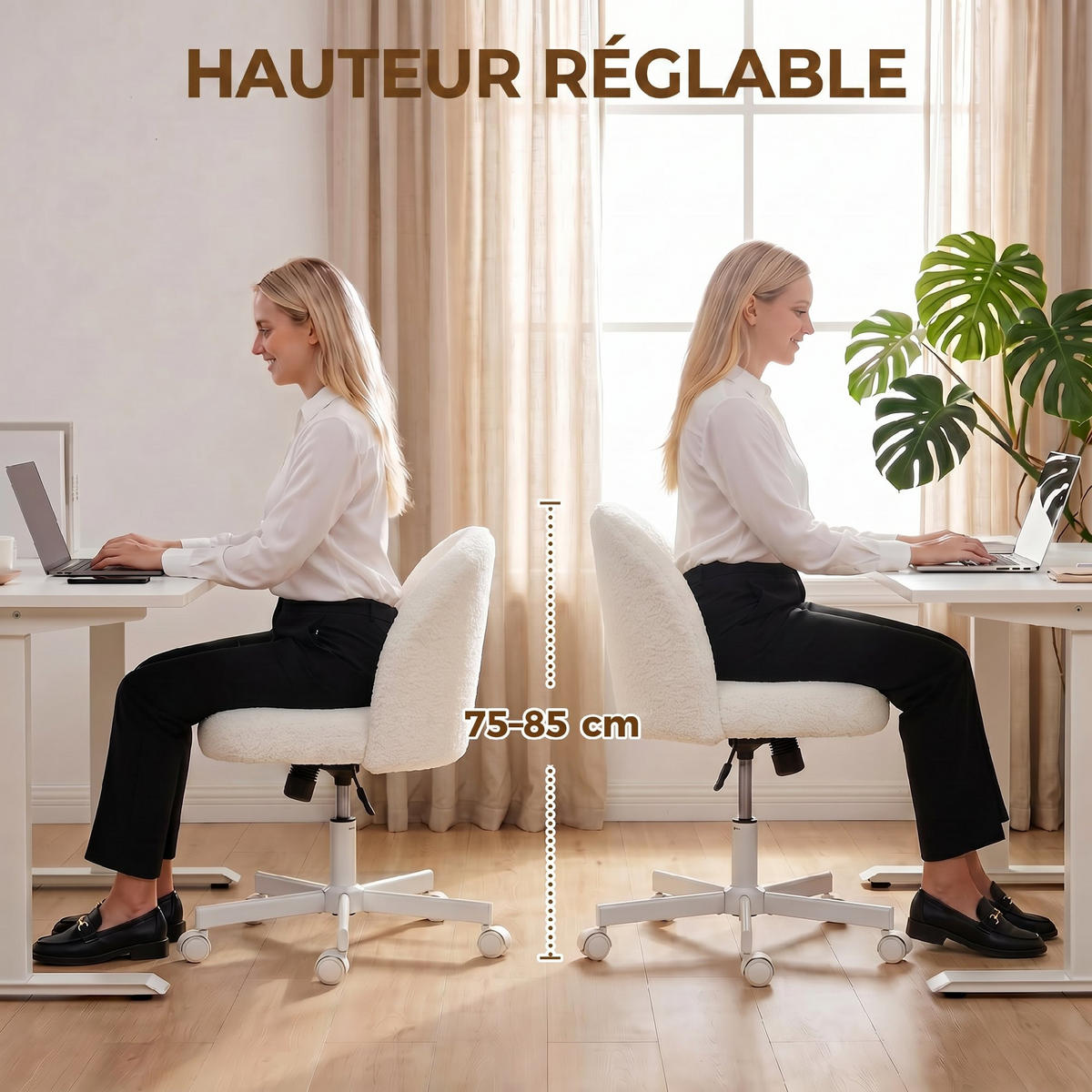 BÜROSTUHL Creme 57.0/50.0/83.0 cm - Creme, Textil (50/83/57cm)