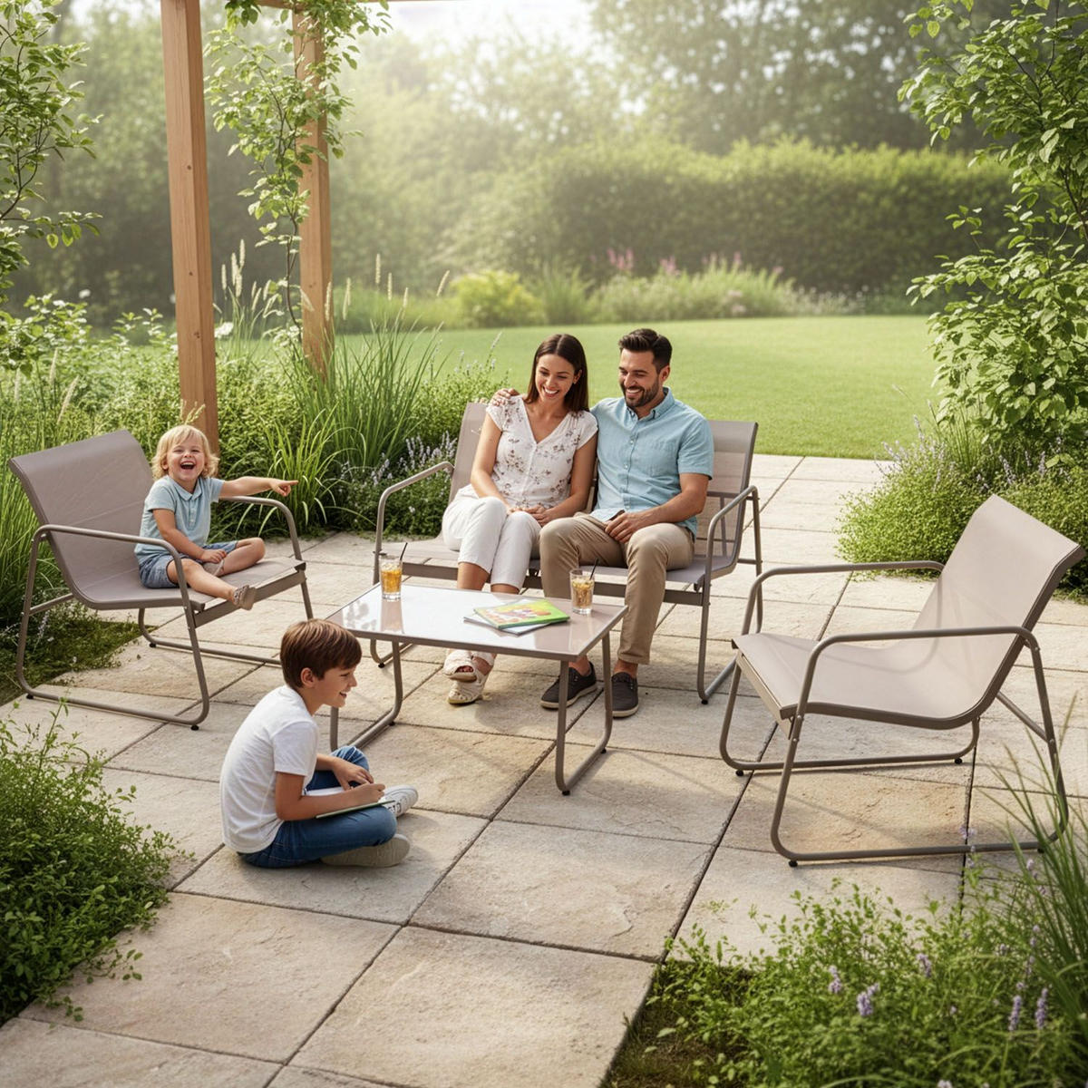 GARTENMÖBELSET Genua 4-tlg. Sand - Beige, Metall - Juskys