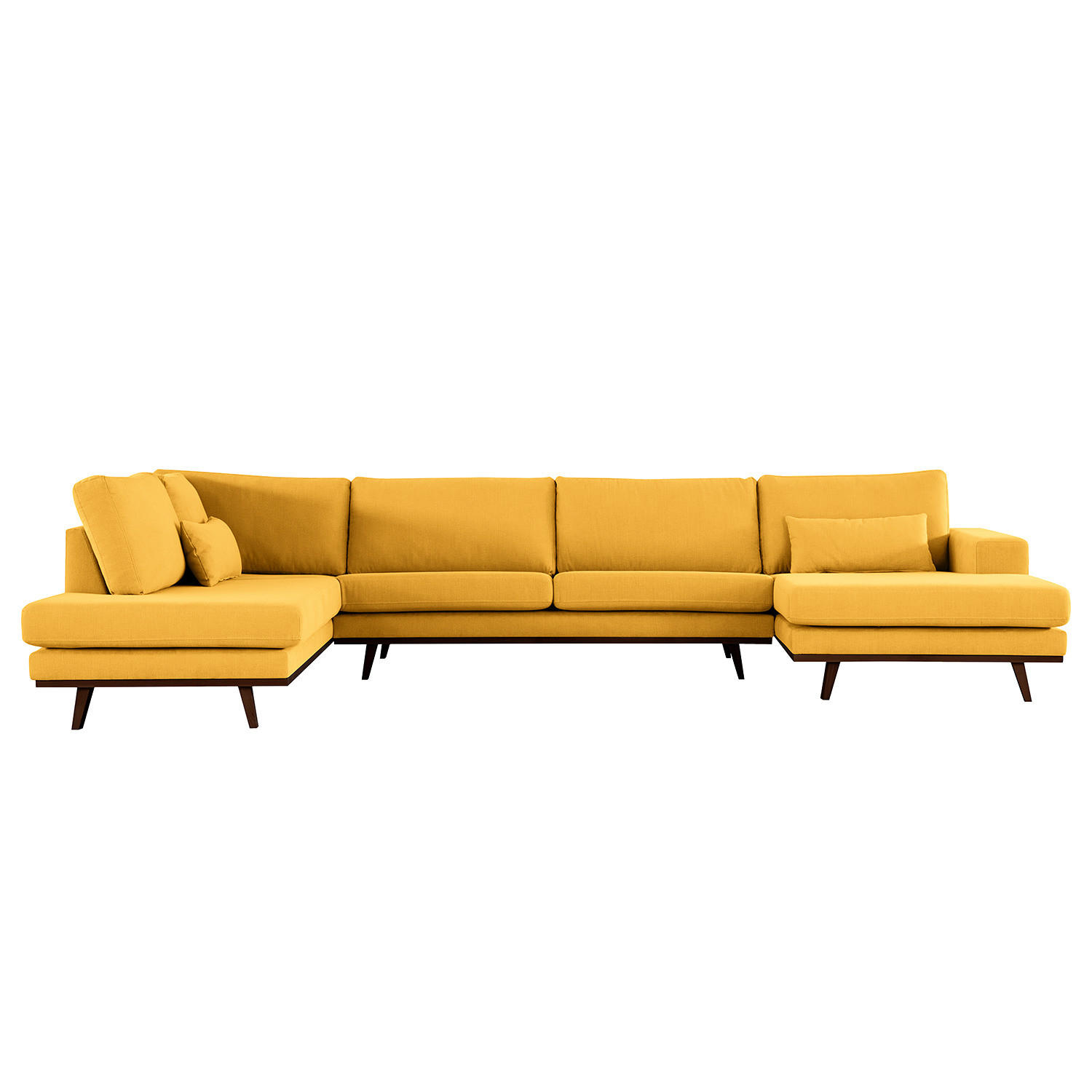 WOHNLANDSCHAFT mit Longchair - Gelb/Buchefarben, Textil (371/81/219cm) - home24