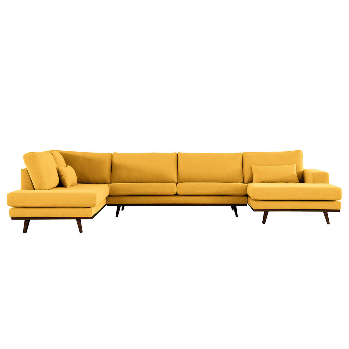 WOHNLANDSCHAFT mit Longchair - Gelb/Buchefarben, Textil (371/81/219cm) - home24