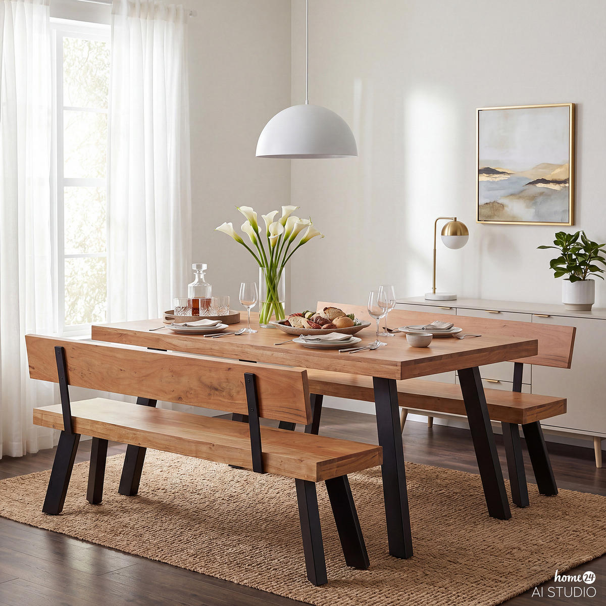 SITZBANK - Akazie massiv / Eisen - Akaziefarben, Holz/Metall (178/80/38cm) - home24