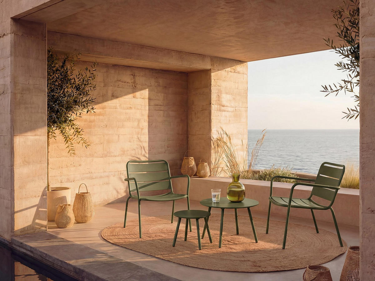 GARTENSITZGRUPPE im Set - 2 Personen-Sitzer - Metall - Khaki - - Grün, Metall - Vente-Unique