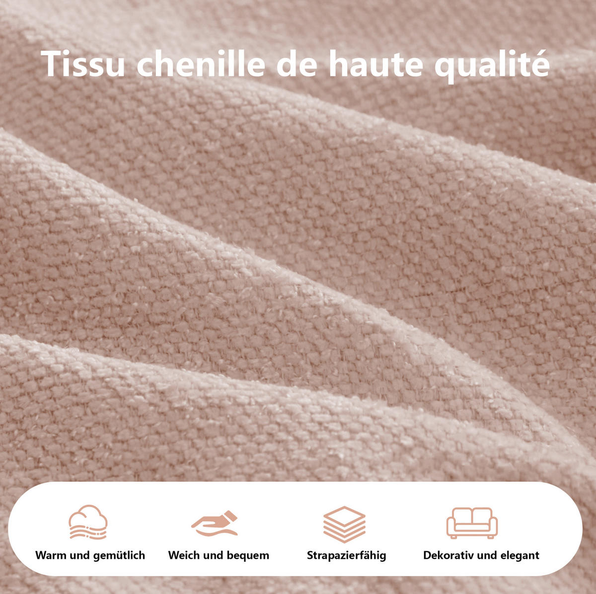 ECKSOFA 252/164/67 cm pink aus Chenille rahmenlos mit tiefer Chaiselongue - Pink, Textil (164/252cm) - OKWISH