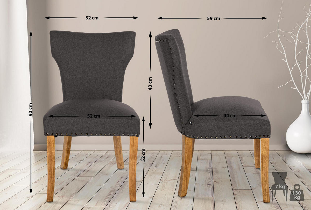 WOHNZIMMERSTUHL Stoff dunkelgrau - Dunkelgrau/Naturfarben, Holz/Textil (52/90/59cm) - CLP