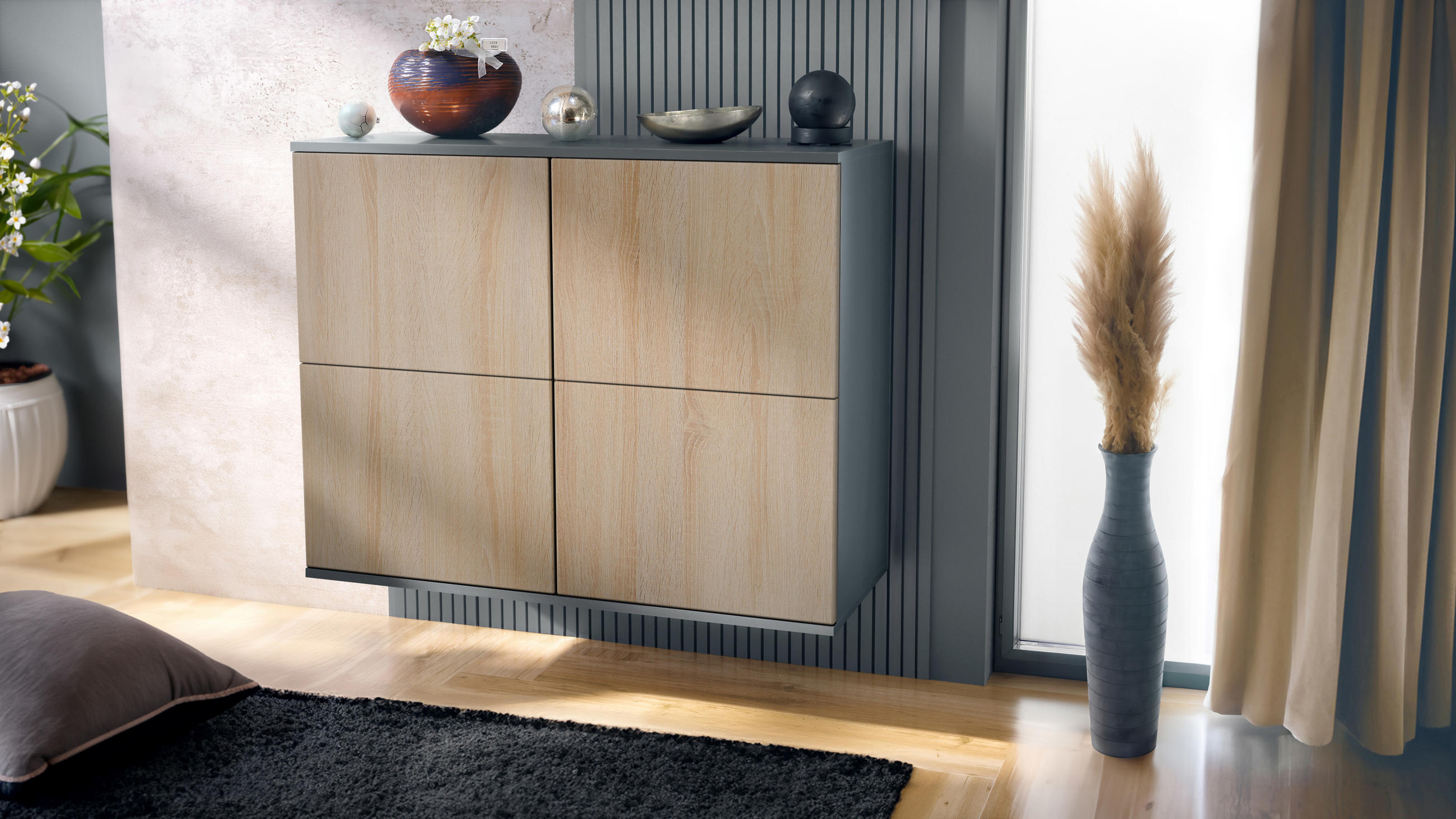 KOMMODE Rova Eiche sägerau - Eiche San Remo, Holzwerkstoff (92.5/73.5/35cm) - Vladon