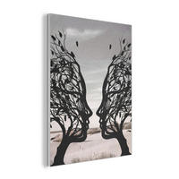 AKUSTIKPANEEL Strand - Meer - Menschen - Baum - Moderne Kunst 60x80 cm - Hellgrau, Textil (60/0.9/80cm) - MuchoWow