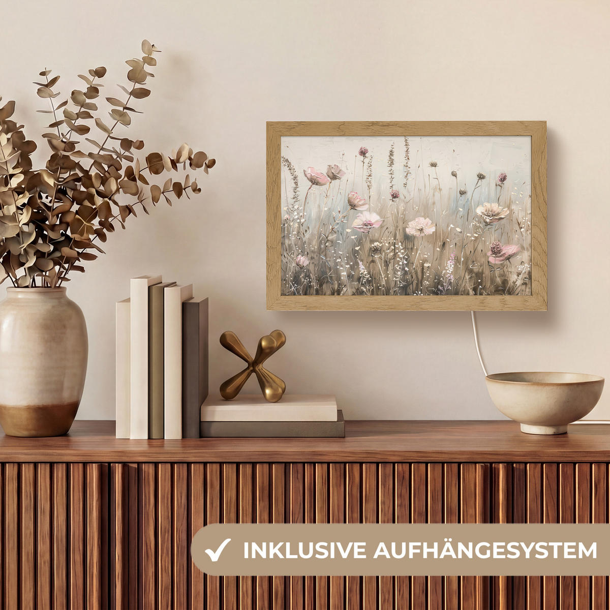NÁSTĚNNÁ LAMPA Květiny - růžová - moderní - béžová 30x20 cm - starorůžová, kompozitní dřevo (30/20/8cm) - OnlyWow