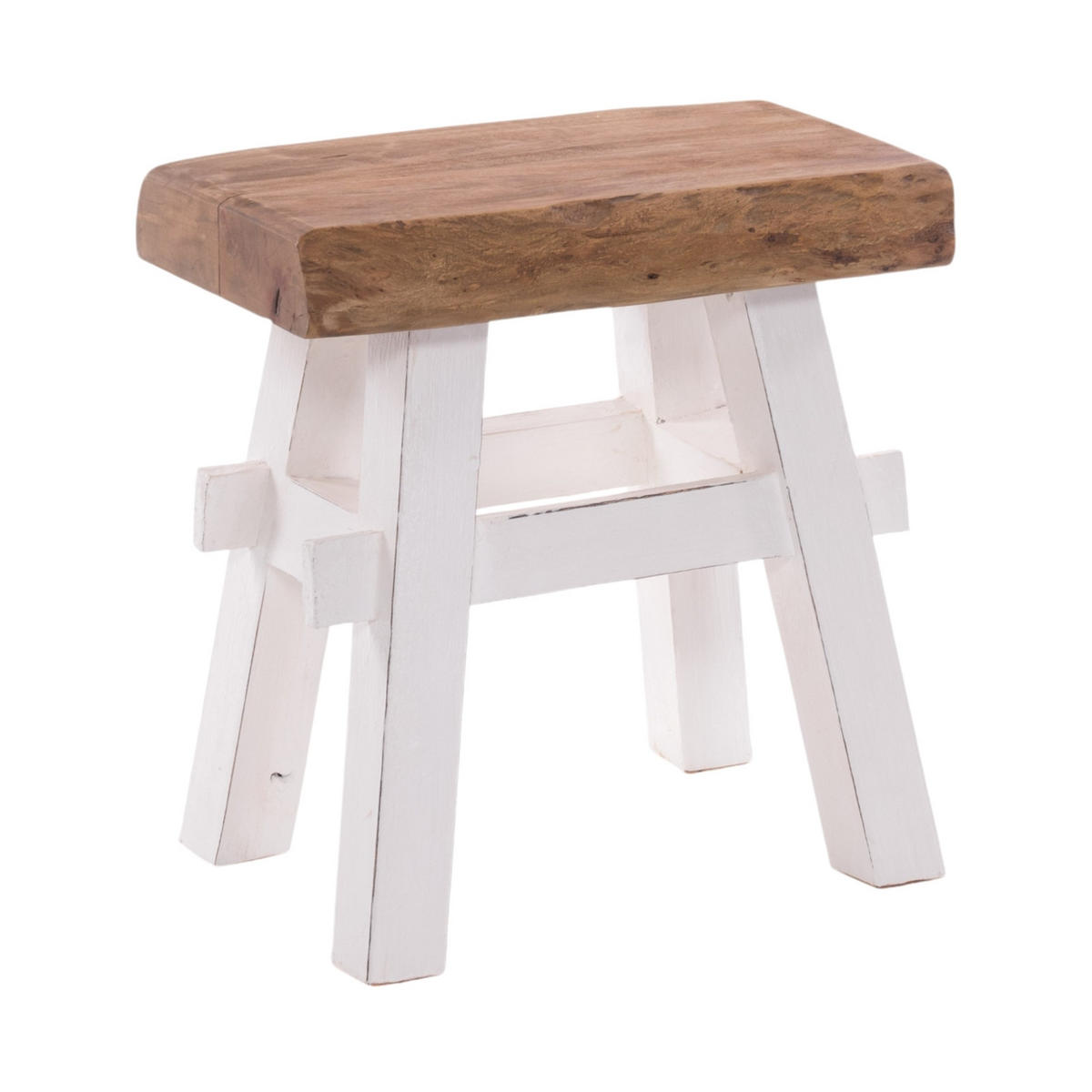 HOCKER VINTAGE 40 Massivholz 06 weiß-landhaus - Weiß, Holz (45/43/27cm) - DESIGN DELIGHTS