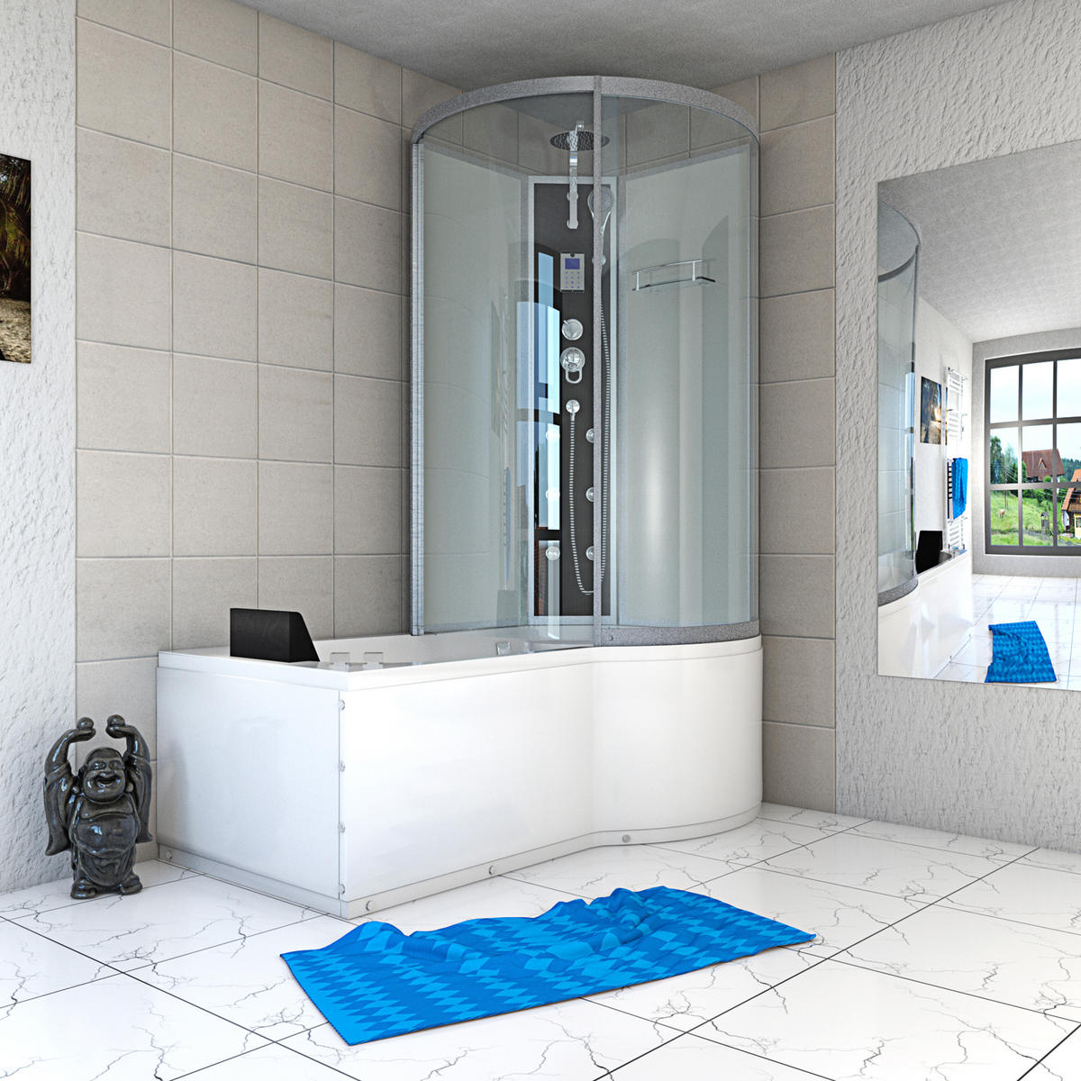 WHIRLPOOL Wanne Duschkabine ws K50-L01-WP-EC 170x1 - Weiß, Glas/Kunststoff (98/225/170cm) - AcquaVapore by Sandra Jentho