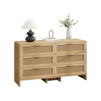SIDEBOARD 6 Schubladen, Rattanoptik, Bogenform, Naturfarben - Kastanienfarben, Holz (130/74/40cm)