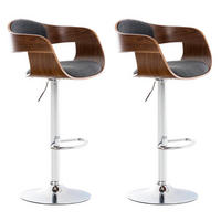 BARHOCKER 2er Set Stoff walnuss/dunkelgrau - Chromfarben/Dunkelgrau, Textil/Metall (50/88/48cm) - CLP